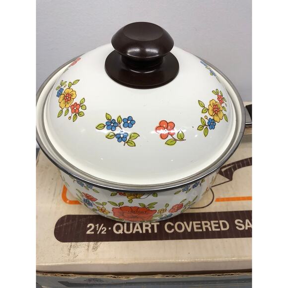 Vintage Summer Garden By Excel 2 1/2 Qt Sauce Pan w/ lid Flowers Original Box - Picture 4 of 9